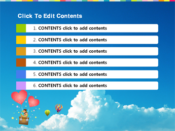 하트모양의 열기구 타고 있는 가족 PPT 템플릿 상세페이지 미리보기