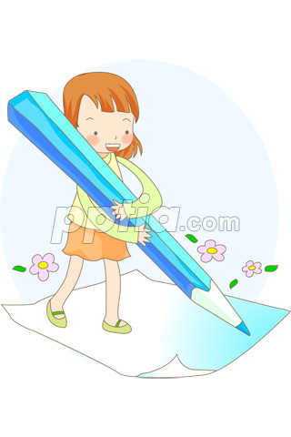 큰 연필과 여학생 이미지 미리보기