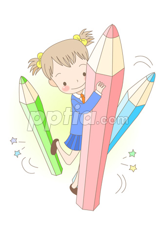 여학생과 연필 이미지 미리보기