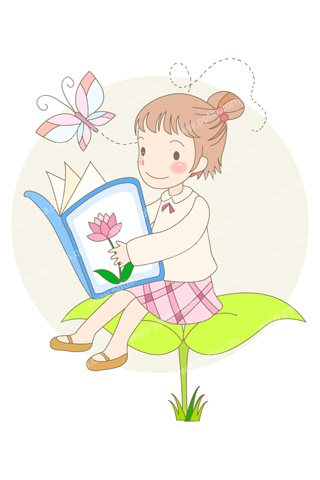 나뭇잎 위에 책 읽고 있는 여학생 이미지 미리보기