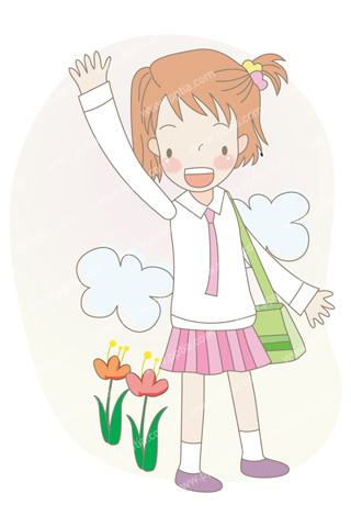 손 흔드는 여학생 이미지 미리보기