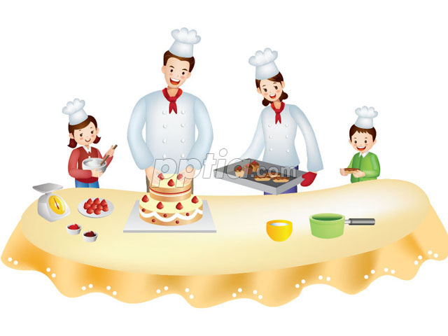 케이크를 만드는 가족 이미지 미리보기