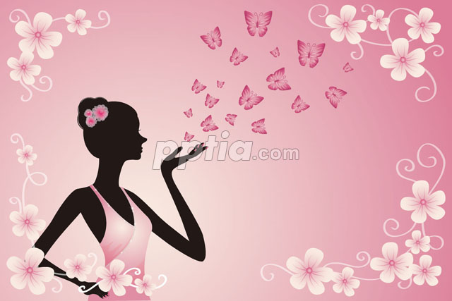 검은색 여자 실루엣과 나비와 꽃 이미지 미리보기