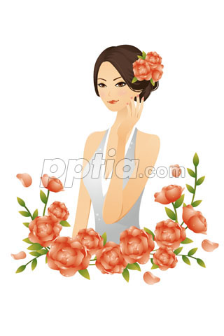 머리에 장미꽃을 단 여성 이미지 미리보기