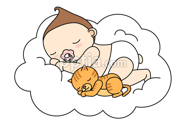 구름위에서 자고있는 아기와 고양이 이미지 미리보기