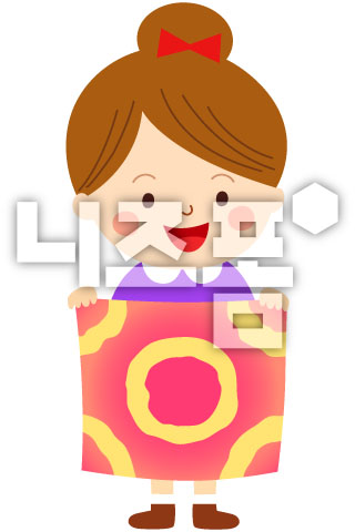 염색천들고있는빨간리본한여자아이 이미지 미리보기