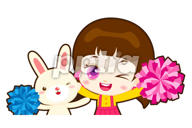 응원하는토끼와여자아이 이미지 미리보기