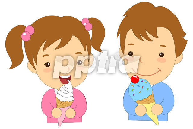 아이스크림먹는여자아이와남자아이 이미지 미리보기