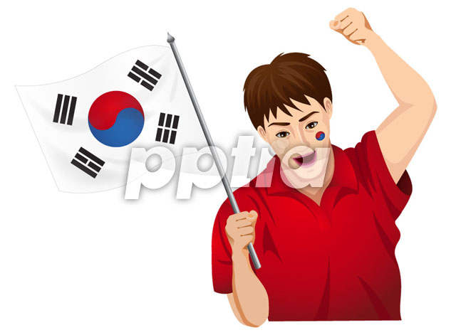 태극기들고 응원하는 남성 이미지 미리보기