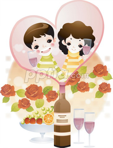 하트안에 커플과 와인 이미지 미리보기