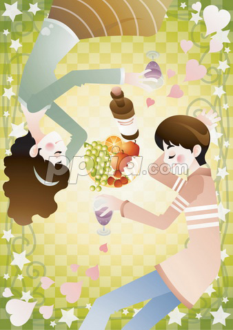 와인을 두고 누워있는 커플 이미지 미리보기