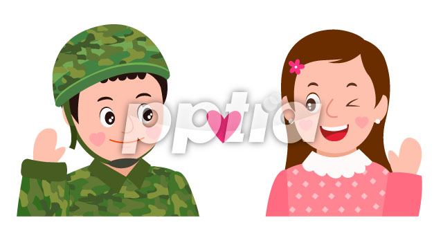 인사하는군인과여자 이미지 미리보기