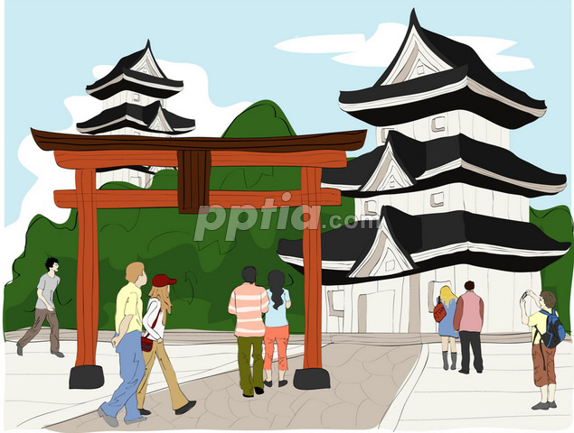 일본건축물과 관광객 이미지 미리보기