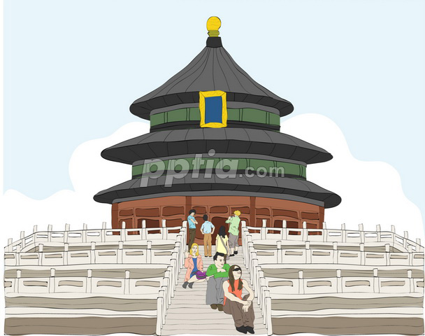 중국 건축물과 관광객 이미지 미리보기