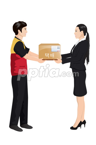 택배원과 여성 이미지 미리보기