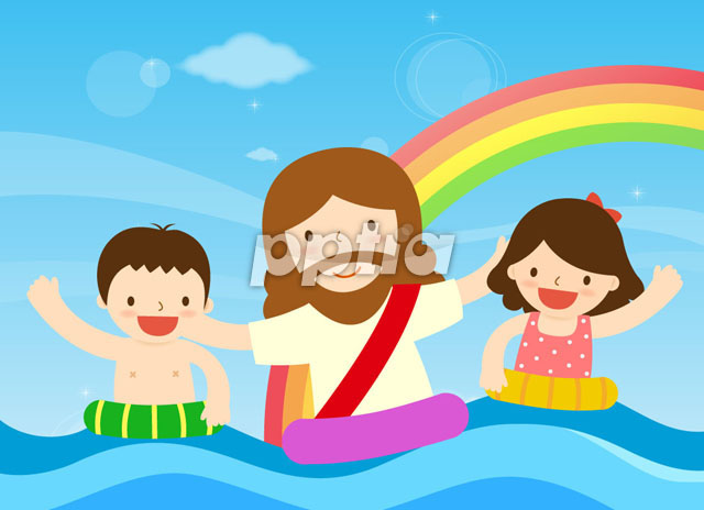 물놀이하는 예수님과 아이들 이미지 미리보기