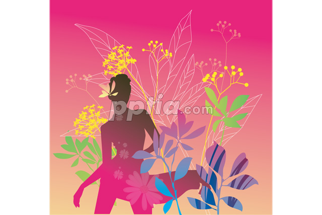 서있는 여자실루엣과 꽃들 이미지 미리보기