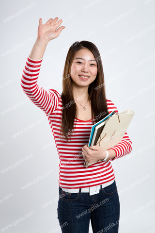 손 흔드는 여대생 이미지 미리보기