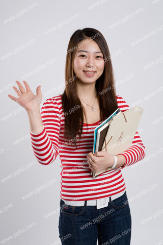손 흔드는 여대생 이미지 미리보기