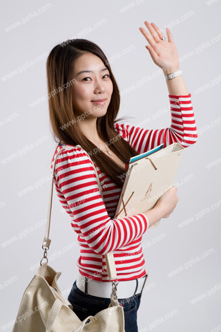 손 흔드는 여대생 이미지 미리보기