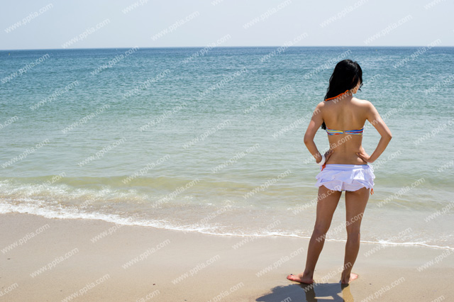 해변가에 비키니 여성 뒷모습 이미지 미리보기