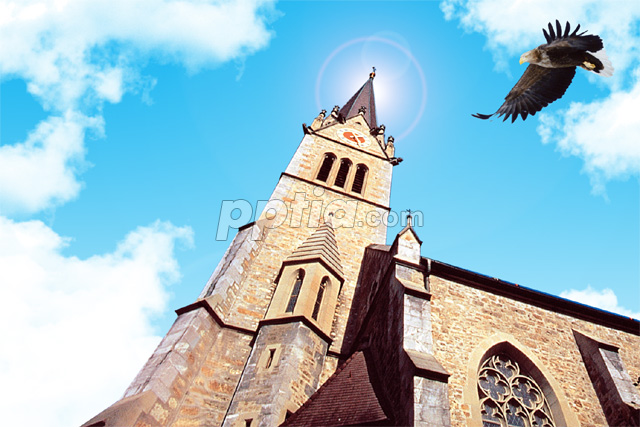 교회건물과 독수리 이미지 미리보기