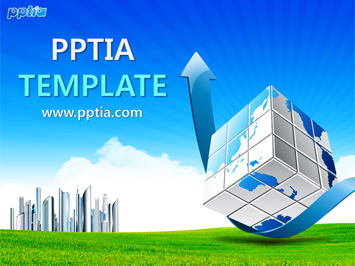 큐브와 도시 PPT 템플릿 미리보기