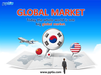 세계지도 위에 국기 PPT 템플릿 미리보기