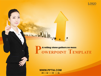 화살표와 비즈니스우먼 PPT 템플릿 미리보기