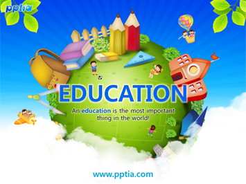 지구본 위에 학용품 PPT 템플릿 미리보기