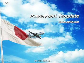 일본국기와 비행기 PPT 템플릿 미리보기