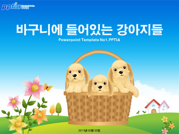 바구니에 들어있는 강아지들 PPT 템플릿 미리보기