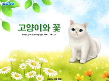 고양이와 꽃 PPT 템플릿 미리보기