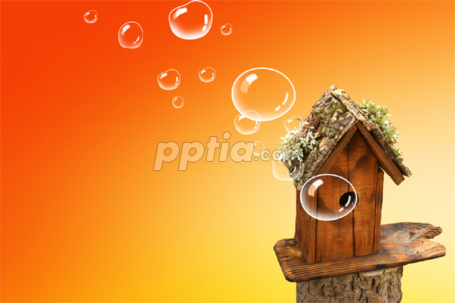 나무로 만든 작은집과 비누방울 이미지 미리보기