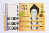 한국지폐와 돋보기 일러스트