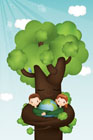 아이들을 안고있는 나무 템플릿