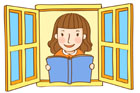 창문과 책읽는 여성 템플릿