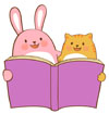 책을 보는 토끼와 고양이 템플릿