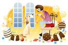 개와 초콜릿 들고있는 여자 템플릿