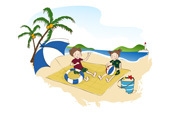 해변가에 놀고 있는 아이들 템플릿