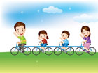 4인용 자전거 타는 가족 템플릿