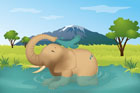 물속에서 샤워하는 코끼리 템플릿