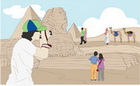 사막의 낙타를 타고 있는 관광객 클립아트