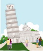 이탈리아 피사의탑과 관광객 템플릿