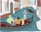 이탈리아 베니스에서 배 타고있는 관광객 템플릿