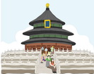 중국 건축물과 관광객 템플릿
