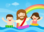 물놀이하는 예수님과 아이들 템플릿